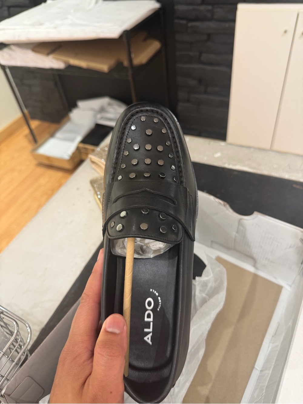 Aldo Black Studded Slip-On Loafers